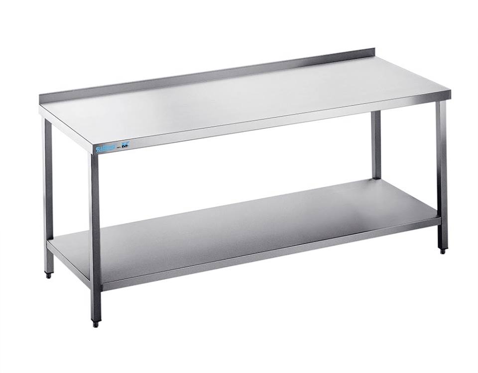 Arbejdsbord med hylde - med bagkant - 600 mm x 1800 mm-0 Arbejdsbord med hylde - med bagkant - 600 mm x 1800 mm-0