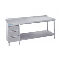 Arbejdsbord med en hylde og tre skuffer - med bagkant - 600 mm x 1200 mm-0