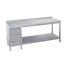 Arbejdsbord med en hylde og tre skuffer - med bagkant - 600 mm x 2000 mm-0