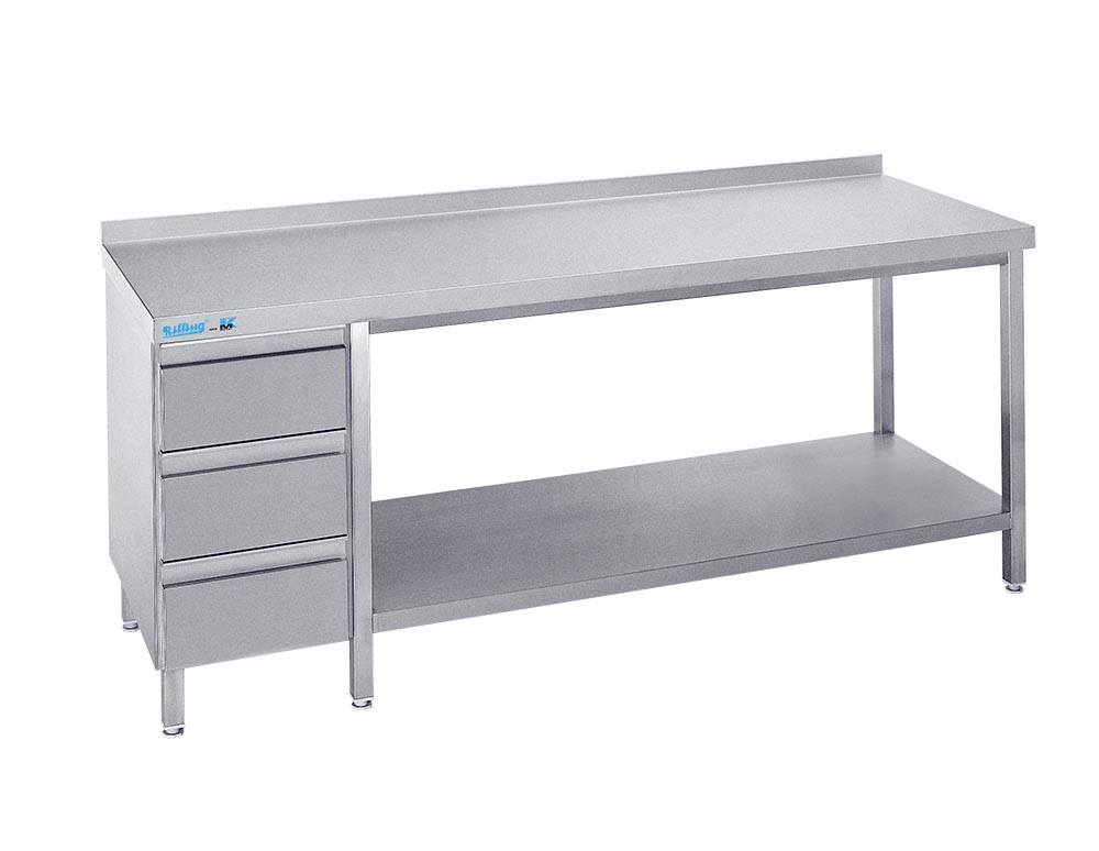 Arbejdsbord med en hylde og tre skuffer - med bagkant - 700 mm x 1000 mm-0