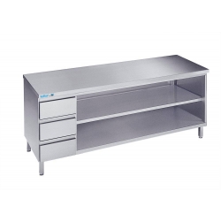 Arbejdsbord med to hylder og tre skuffer - uden bagkant - 600 mm x 1000 mm-0