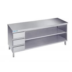 Arbejdsbord med to hylder og tre skuffer - uden bagkant - 600 mm x 2000 mm-0