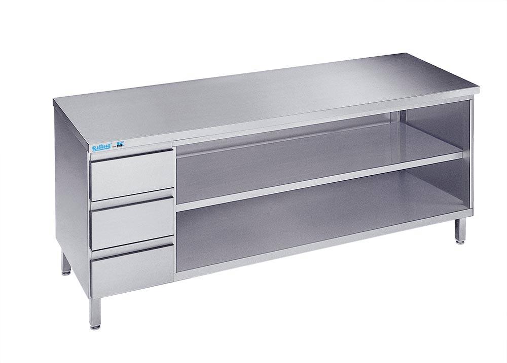 Arbejdsbord med to hylder og tre skuffer - uden bagkant - 700 mm x 1400 mm-0