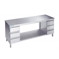 Arbejdsbord med en hylde og seks skuffer - uden bagkant - 600 mm x 1400 mm-0