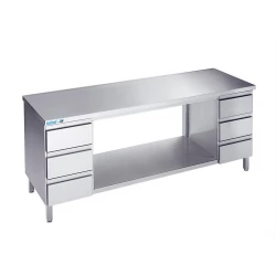 Arbejdsbord med en hylde og seks skuffer - uden bagkant - 600 mm x 1600 mm-0