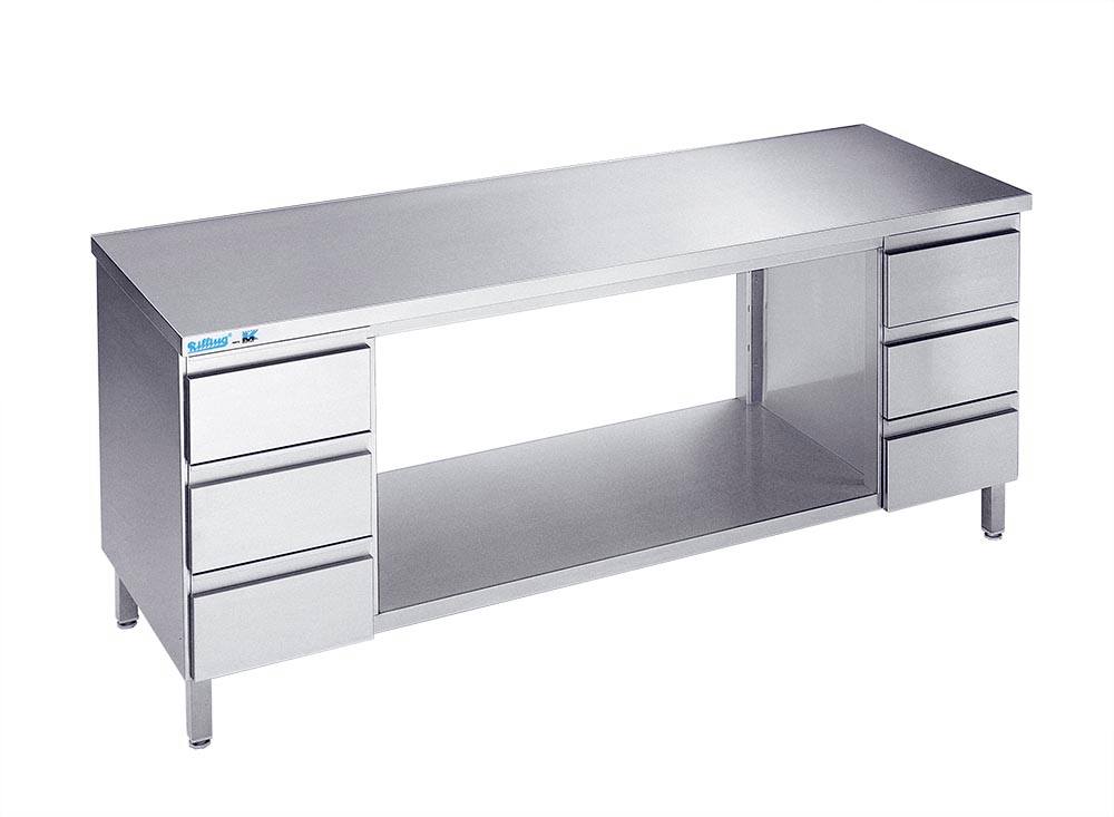 Arbejdsbord med en hylde og seks skuffer - uden bagkant - 700 mm x 2000 mm-0
