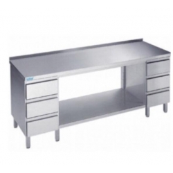 Arbejdsbord med en hylde og seks skuffer - med bagkant - 600 mm x 2000 mm-0