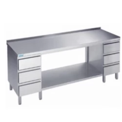 Arbejdsbord med en hylde og seks skuffer - med bagkant - 700 mm x 1400 mm-0