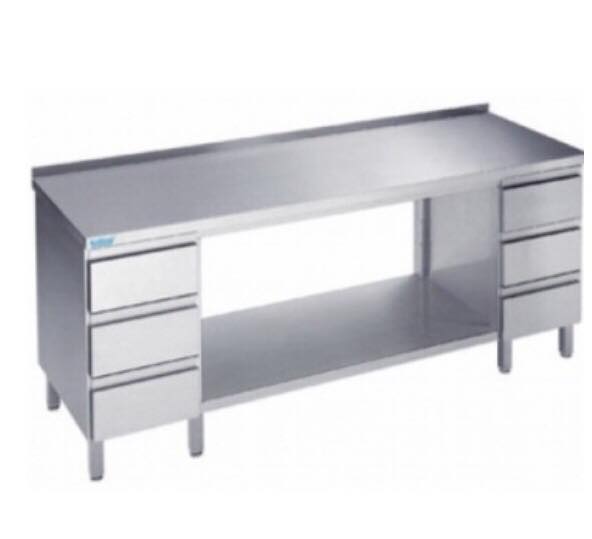 Arbejdsbord med en hylde og seks skuffer - med bagkant - 700 mm x 2000 mm-0