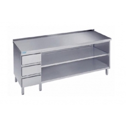 Arbejdsbord med to hylder og tre skuffer - med bagkant - 700 mm x 2000 mm-0