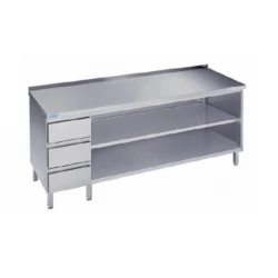 Arbejdsbord med to hylder og tre skuffer - med bagkant - 700 mm x 2000 mm-0
