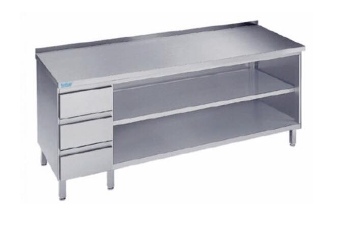 Arbejdsbord med to hylder og tre skuffer - med bagkant - 700 mm x 2000 mm-0