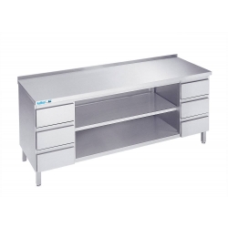 Arbejdsbord med to hylder og seks skuffer - med bagkant - 600 mm x 1400 mm-0