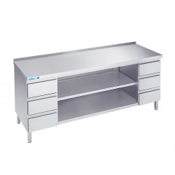 Arbejdsbord med to hylder og seks skuffer - med bagkant - 700 mm x 1400 mm-0