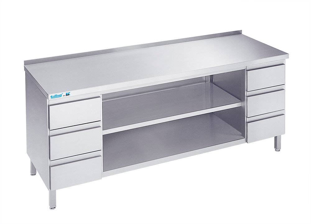 Arbejdsbord med to hylder og seks skuffer - med bagkant - 700 mm x 1400 mm-0