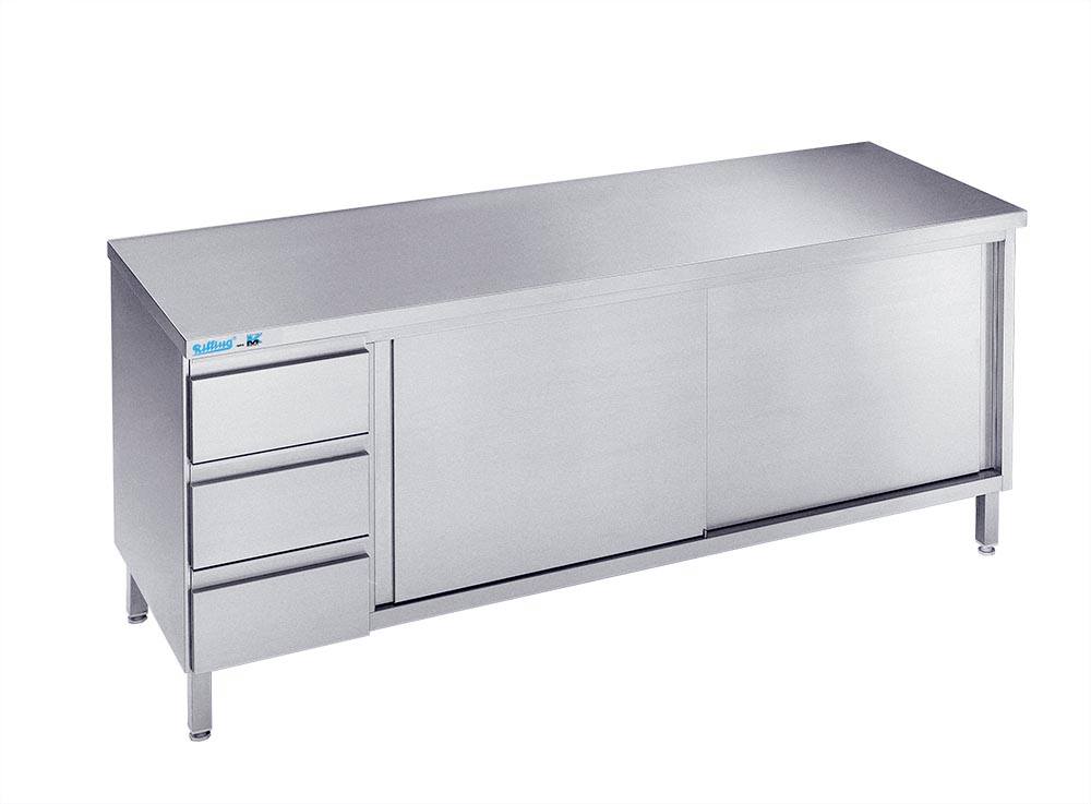 Arbejdsskab med låger og tre skuffer - uden bagkant - 700 mm x 1400 mm -0