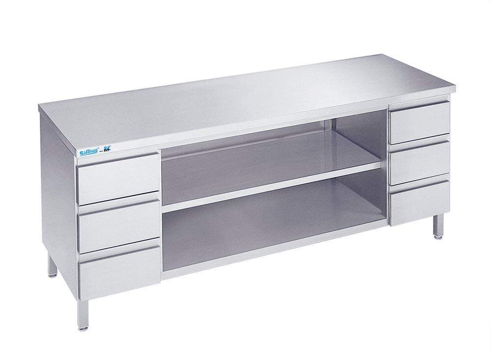 Arbejdsbord med to hylder og seks skuffer - uden bagkant - 700 mm x 1400 mm-0