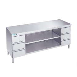 Arbejdsbord med to hylder og seks skuffer - uden bagkant - 700 mm x 2000 mm-0